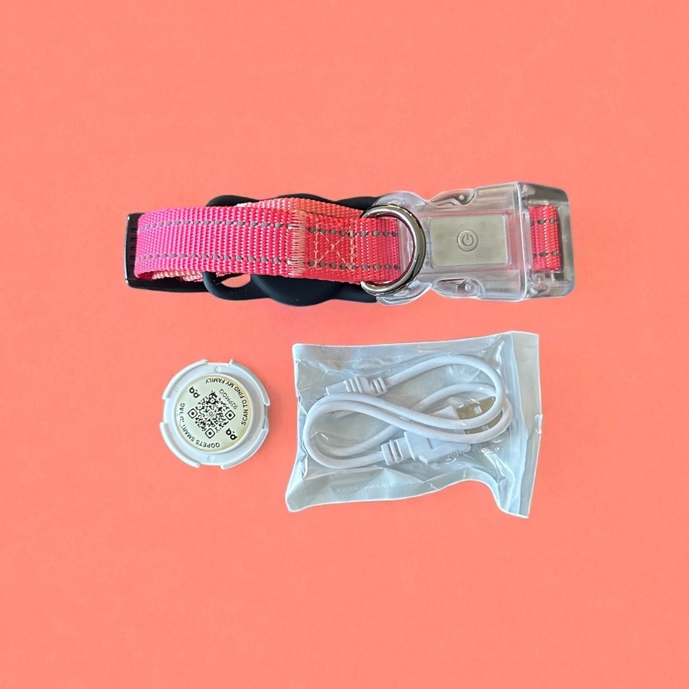 New LED Smart QR Code Dog Collar – Small Rose Red QR Owner Pet Info Rechargeable